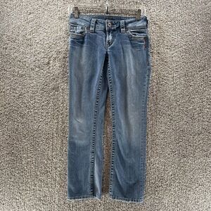 Silver Jeans Womens 25 Blue Denim Pants Santorini Cropped Pockets Preppy‎ Logo
